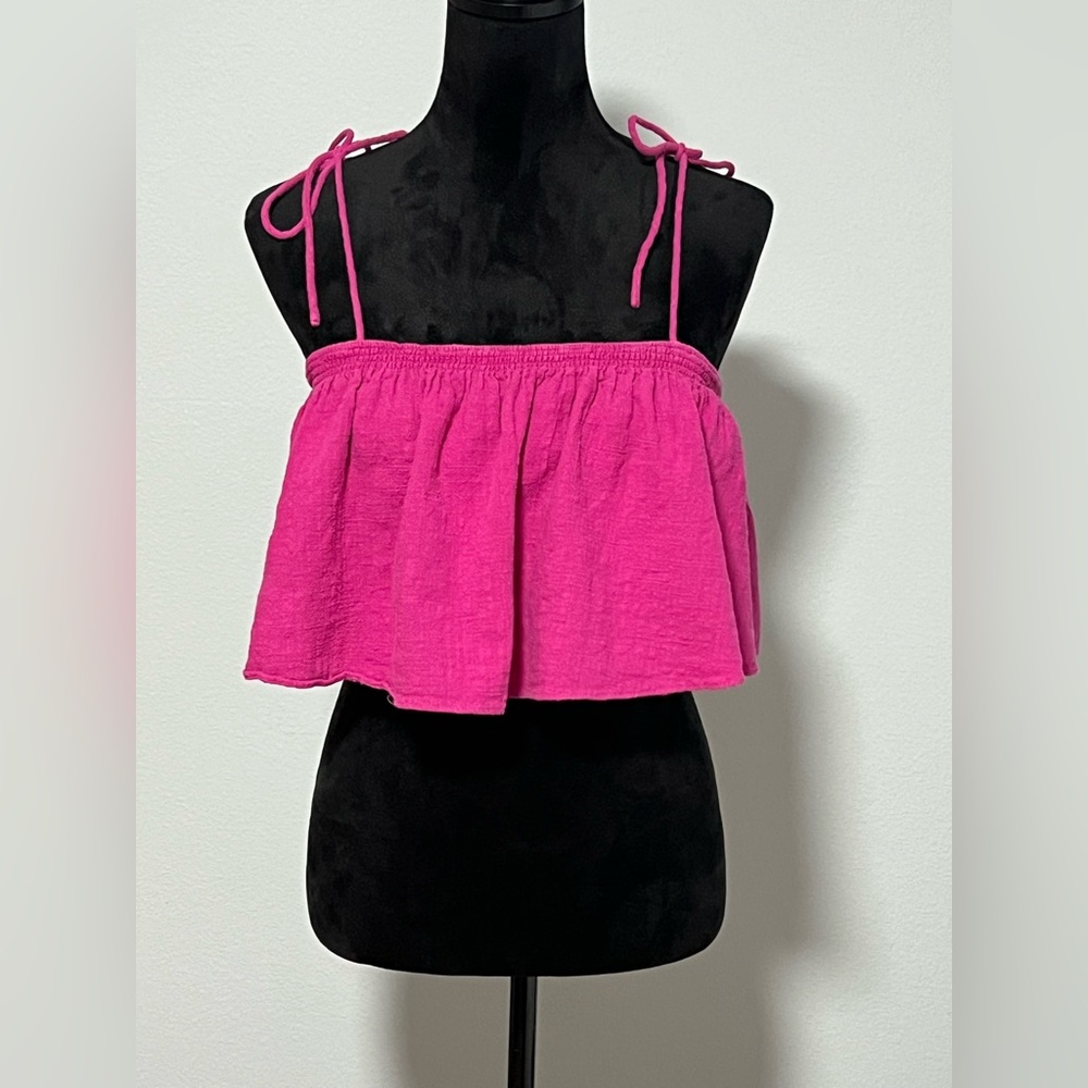 FREE PEOPLE Tie Strap Cropped Top with Shelf Bra - 10